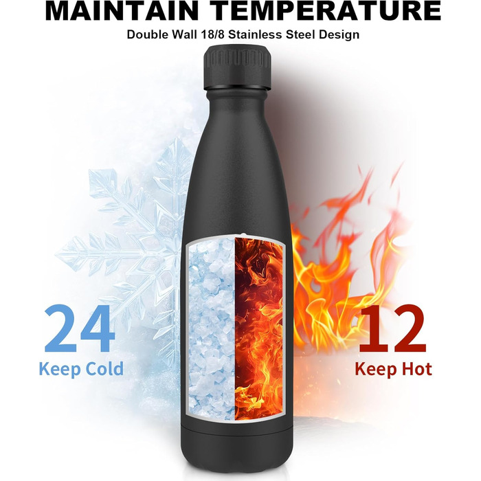 Термос-пляшка спортивна Grsta 750 мл, з нержавіючої сталі, подвійні стінки, BPA-Free, для кемпінгу, подорожей та спорту (чорний)