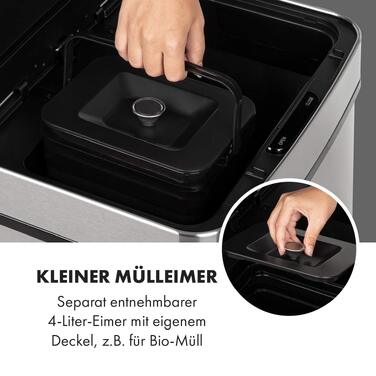 Сенсорний сміттєвий бак Klarstein Touchless, 72 л, 4 контейнери (43л + 2x12.5л), автоматичне відкриття та закриття, сріблястий