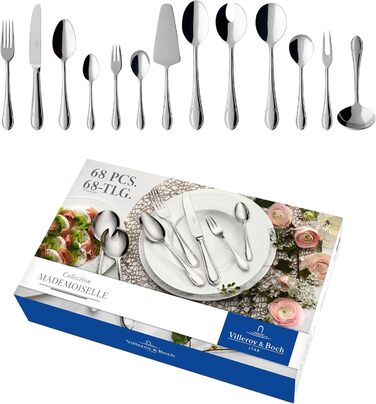 Villeroy & Boch – Mademoiselle Tableware Set, 68-Piece Cutlery Set, Dishwasher-Safe, Stainless Steel, Cutlery for 12 People, Cutlery Set for 12 People, Dinner Cutlery Set, Knives, Forks, Spoons, Stainless Steel 68-Piece. Elegant & Classic