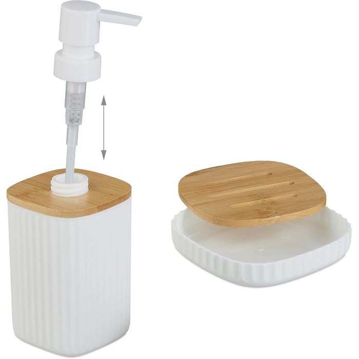 Набір для ванної кімнати Relaxdays, 6 предметів: аксесуари для ванної з пластику та бамбуку, повний комплект, білий/натуральний