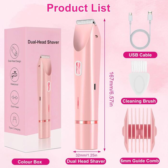 Електричний жіночий стайлер 2-в-1: для обличчя, тіла та бікіні. Вологозахисний, акумуляторний.