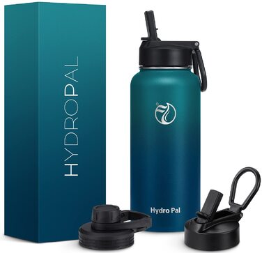 Термопляшка HydroPal 1.2л (1200мл) нержавіюча сталь, BPA-free, зелений/темно-зелений: для спорту, подорожей, кемпінгу. З трубочкою та двома кришками.