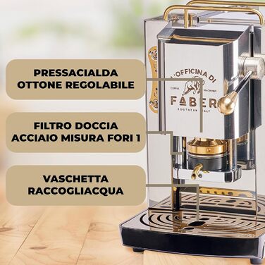 FABER COFFEE MACHINES | Pro Total Inox Deluxe Model | Coffee Machine for 44 mm E-Pads | Adjustable Brass Pad Press | Standard Brass Solenoid Valve | Stainless Steel