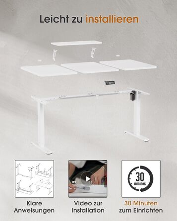 Adjustable Height Standing Desk with Monitor Stand - 120x60cm & 180x80cm White