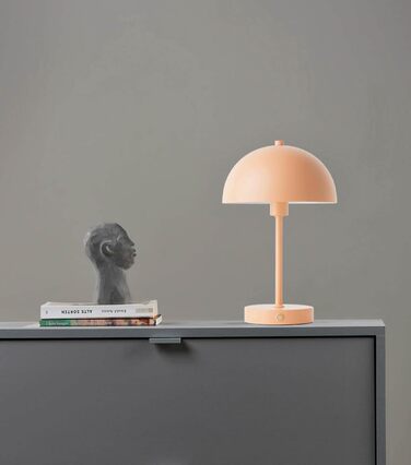 Mokebo® LED настільна лампа бездротова, акумуляторна, з регулюванням яскравості та USB-C, 'The Lighthouse', вінтажна лампа-горщик, грибний світильник, настільна лампа Taupe з металу з акумулятором, тепле біле світло (персикове)