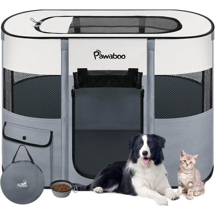 Pawaboo Переносний вольєр для тварин, складаний вольєр для собак з водонепроникного оксфорду, клітка для котів з сумкою, миска, для цуценят, котів, кроликів, внутрішнє/зовнішнє використання, зелений L (90x70x60 см)