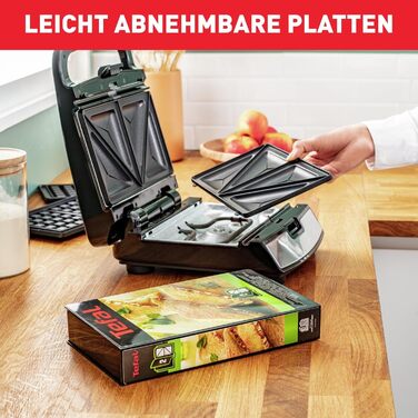Мультифункціональний вафельниця і сендвічниця Tefal SW852D Snack Collection, антипригарне покриття, 700 Вт, змінні пластини, для вафель і сендвічів, чорний/сріблястий