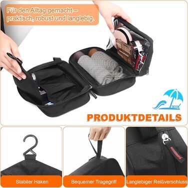 Чоловіча та жіноча косметичка для подорожей з відділеннями, водонепроникна, з гачком, зелена (чорна)