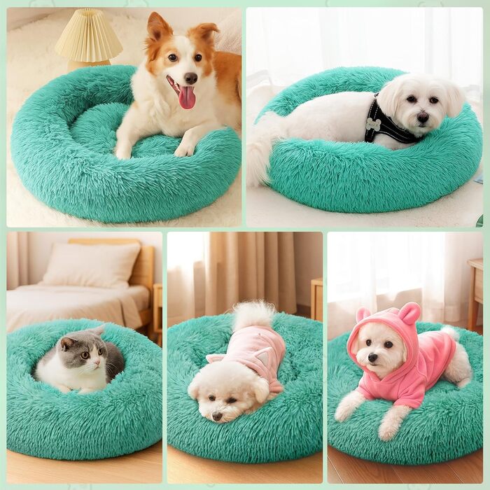 М'яке кругле ліжко для собак та котів, 50 см, рожеве/темно-зелене, 50x50x20 см, миється, не слизьке