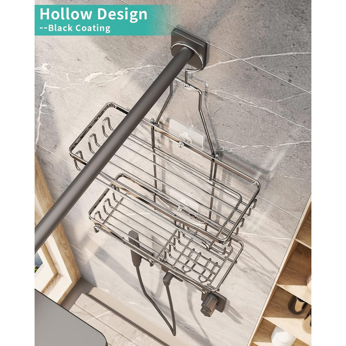 HapiRm Shower Shelf to Hang with Razor Holder & Soap Holder - Hanging Shower Shelf with Multiple Hooks - High-Quality Hanging Shower Shelf Stainless Steel No Drilling-Silver