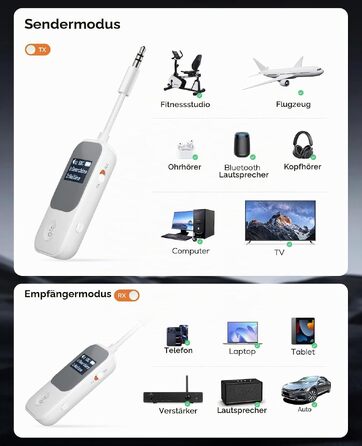 Bluetooth-трансмітер та ресивер Nulaxy BR08 з дисплеєм для навушників та AirPods, червоний