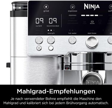 Ninja Luxe 2-в-1 кавомашина з вбудованим млином та капучинатором для лате, капучино та еспресо, срібна, ES501EU (Premier)
