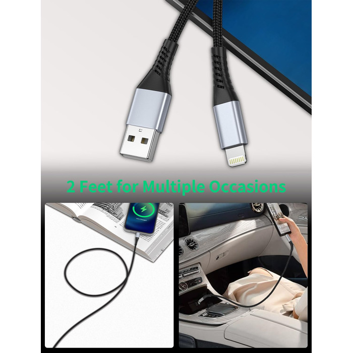 Кабель USB-A Lightning PEAKLIFT 20 см (3 шт) MFi сертифікат, чорний - Швидка зарядка для iPhone 14/13/12/11 Pro Max/Xs/Xr/X/8/7/6/SE, iPad Air/Mini