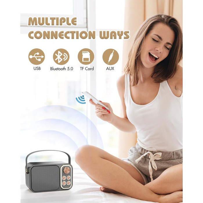 Караоке машина з 2 мікрофонами, портативна Bluetooth колонка для дітей та дорослих, 7 голосових ефектів, ідеально для вечірок та днів народжень (Чорний)