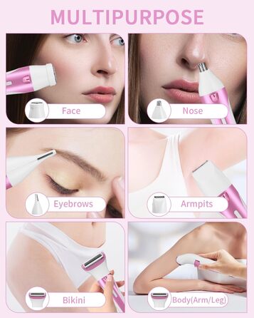 Електричний жіночий тример 5-в-1 для тіла, бікіні, брів та носа. USB-зарядка. Білий (фіолетовий)