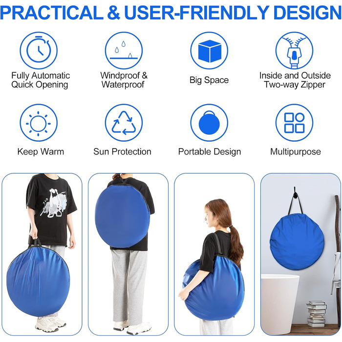 Намет для душу/туалету Pop Up, для кемпінгу та пляжу, блакитний, з сумкою, UV 40+