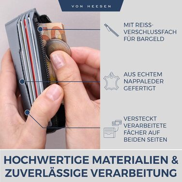Шкіряний RFID картхолдер VON HEESEN з наппа-шкіри для чоловіків та жінок, 9 відділень, горизонтальний (Світло-блакитний)