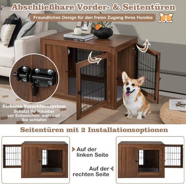 Клітка для собак та котів COSTWAY з килимком та столиком, 92x59x66,5 см, коричнева