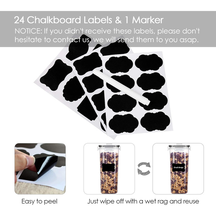 Набір контейнерів Vtopmart 4L: 4 герметичні контейнери для зберігання продуктів, з кришкою, для мюслі та кукурудзяних пластівців, BPA-free, з ручкою та етикеткою