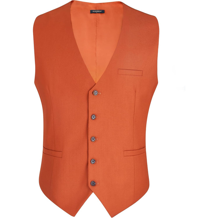 HISDERN Чоловічий жилет для весілля, вечірки, однотонний жилет з бавовни (S, випалений помаранчевий)