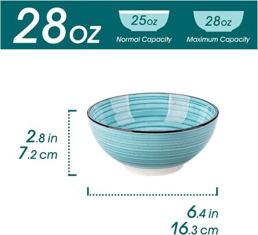 Набір керамічних мисок Vancasso Bonbon (6 шт., 840 мл) – для супу, салату, пасти, мюслі. Керамічні миски для кухні, дому та ресторану, блакитні