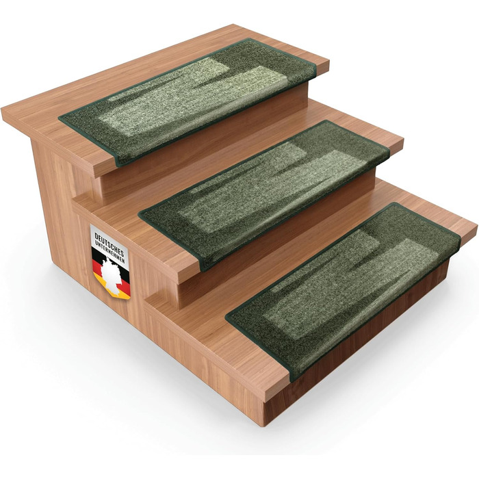 Набір килимків для сходів Floordirekt Via Veneto (15 шт.) з ефектом мазків пензля | 65 x 23,5 см, зелений | стабільна фіксація, кутова рейка