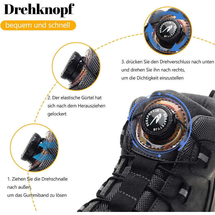 Черевики безпеки чоловічі/жіночі водонепроникні робочі черевики високі. Безпечні черевики з неслизькою підошвою, легкі черевики зі сталевим підноском та застібкою-обертом (43 EU, сірий)