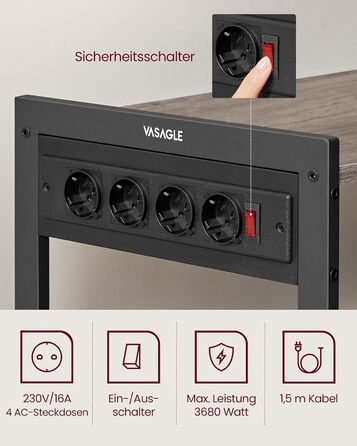 Стелаж кухонний VASAGLE з розетками, 2 металеві кошики, гачки, полиці, 35 x 80 x 93,5 см, індустріальний дизайн, vintagebrown-tintenschwarz