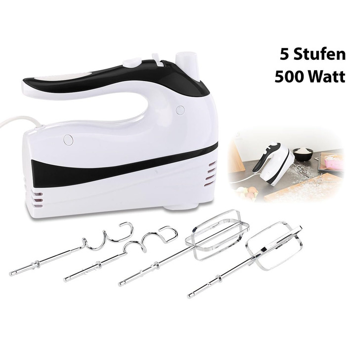 Ручний міксер Rosenstein & Söhne з 5 швидкостями та Turbo, 4 гачки, до 500 Вт (вінчик, міксер, кухонний помічник)