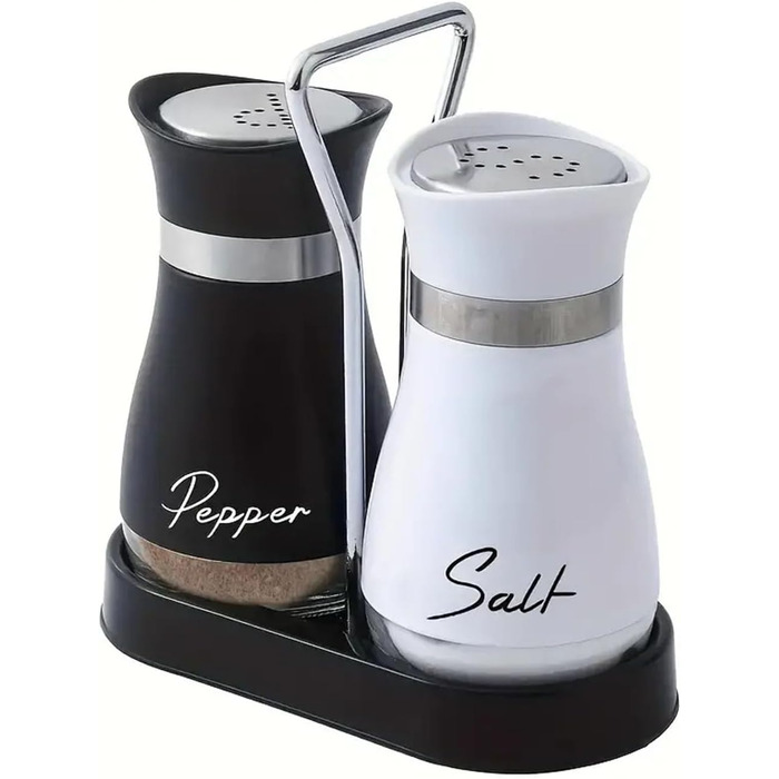 Набір солі та перцю: скляні та нержавіючі солі та перечниці для кухні, подорожей, BBQ. Чорний та білий колір.