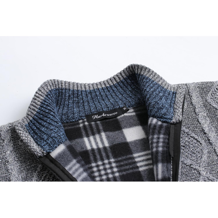 Чоловіча в'язана куртка-кардиган з коміром-стійкою та візерунком коси. Тепла флісова куртка з довгим рукавом для чоловіків (XXL, світло-сірий)