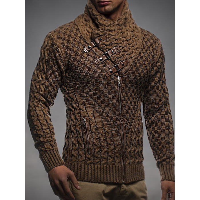 Чоловічий кардиган Eif Neson з в'язаного полотна на блискавці, Regular Fit, camel (3XL)