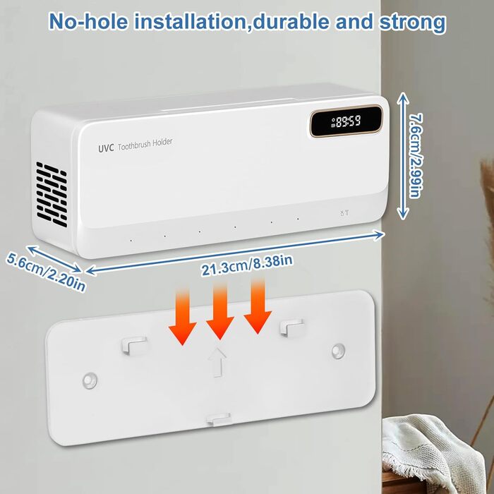 UV Toothbrush Sanitizer with 6 Toothbrush Brush Slots, UV Disinfection Toothbrush Holder with Drying, 2000mAh USB Rechargeable Toothbrush Sanitizer Holder Wall Mounted with 3 Modes for Bathrooms (White)