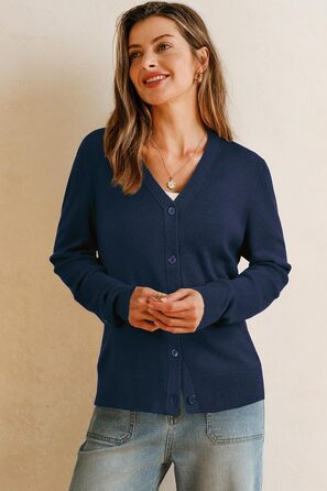 Жакет Arach&Cloz з вовняної суміші, в'язаний, V-подібний виріз, елегантний кардиган, короткий рукав, з ґудзиками, повсякденний топ (A-navy, XXL)