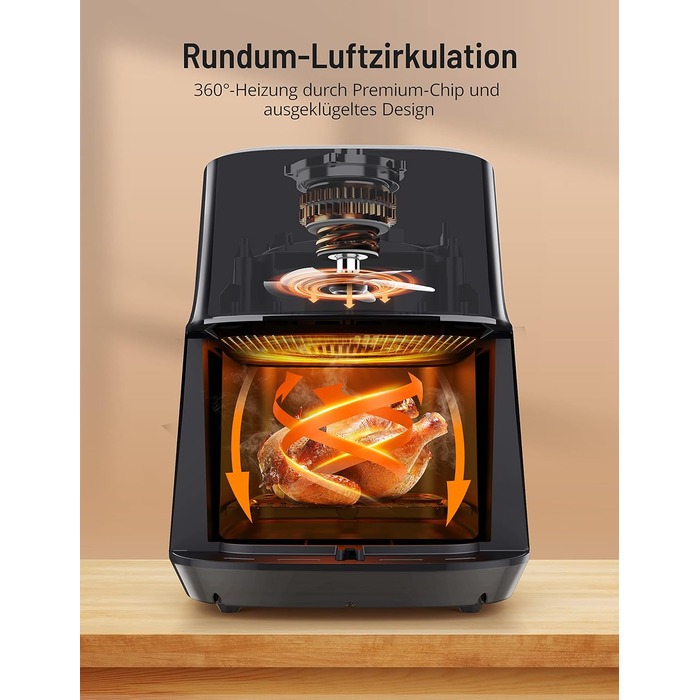 Фритюрниця PARIS RHÔNE з гарячим повітрям 5L XL з оглядовим вікном, 8-в-1, для миття в посудомийній машині, з One-Touch управлінням, антипригарне покриття кошика та знімний піддон