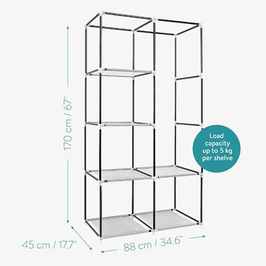 Navaris Fabric Wardrobe with Clothes Rail - Folding Wardrobe 88x170x45cm with Rail - Large, Stable Closet - Foldable Fabric Wardrobe made of Nonwoven Fabric in Light Grey