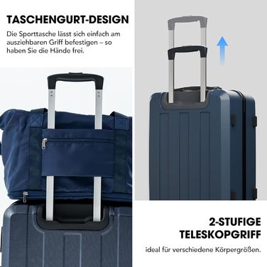 Набір валіз, багажний набір, ролери, валіза на коліщатках 5шт, ABS пластик, TSA замок, містить 1 велику сумку та 1 косметичку, 4 колеса, телескопічна ручка з алюмінію (рожеве золото), темно-синій