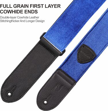 Гітарний ремінь Nefelibata з повного нубуку, вінтажний велюровий ремінь, безкоштовний бонус: 4 медіатори + фіксатори ременя + кнопка для ременя, подарунок для бас-гітари, електро- та акустичної гітари (вишуканий фіолетовий) (C#-небесно-блакитний)