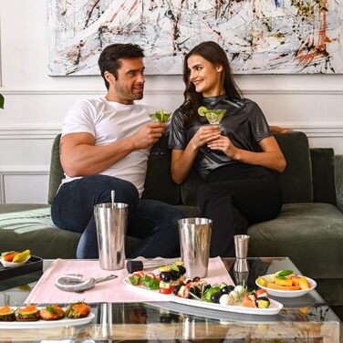 Cocktail Shaker Set - Stainless Steel Shaker in Boston Style | Rich Accessories for Easy Handling | Bonus Recipe Book, Elegant Gift Box & Storage Bag (Black)