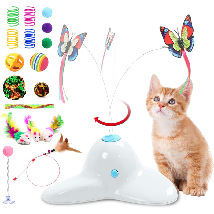 18 PCS Interactive Automatic Butterfly Cat Toy with Kitten Play Balls for House Cats Adults - 18 Pack Gift