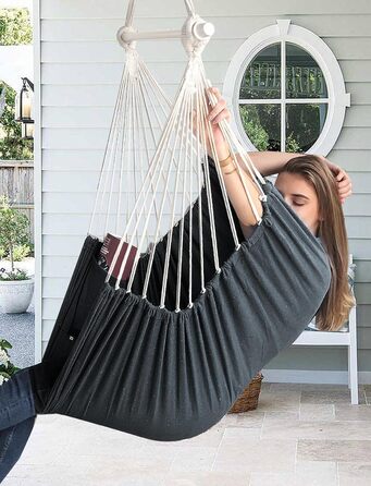 Підвісне крісло-гойдалка Chihee для саду, тераси, дому. Бавовняна гамака 130x100 см, темно-сіра. Комфорт та довговічність.