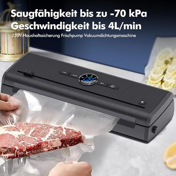 Вакуумний пакувальник для продуктів харчування 30 см, комплект з 5 пакетами, чорний