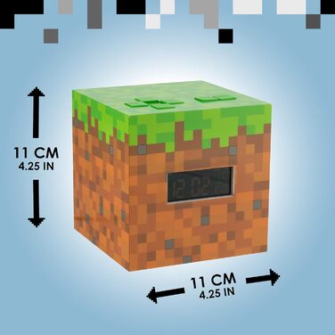 Будильник Minecraft Grasblock: офіційно ліцензований, з підсвіткою, відтворює музику з гри, декор для кімнати геймера Minecraft, 13 x 13 см, зелений