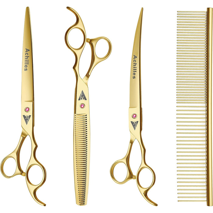 Професійні ножиці для грумінгу собак Achilles 7 дюймів - Японська сталь преміум-якості, ножиці для догляду за собаками (Золото, 7 дюймів)
