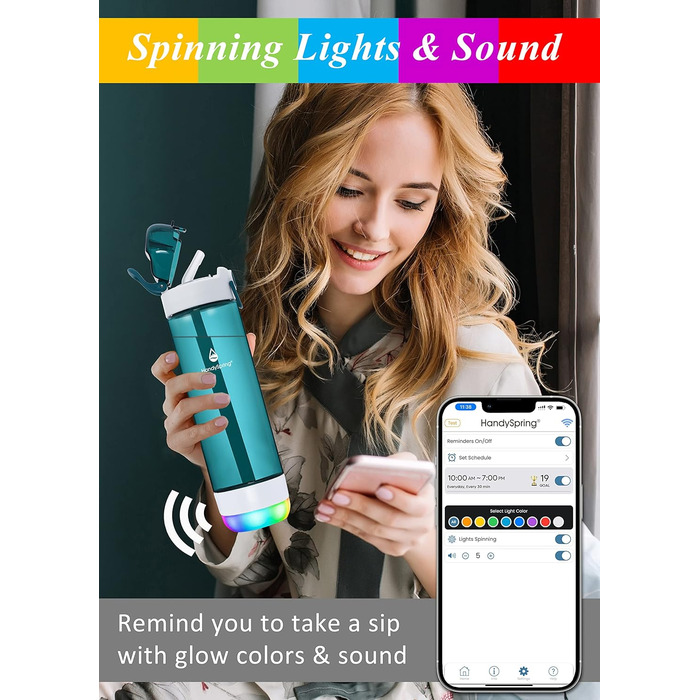 Розумна пляшка для води з нагадуванням, LED-підсвітка та звуковий сигнал Hydrate Glow 750 мл, мотиваційна пляшка для пиття (зелена)