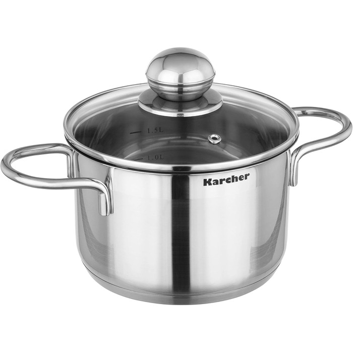 Karcher 14-Piece Stainless Steel Cookware Set with Glass Lids - Induction Compatible