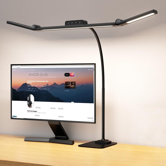 LED лампа настільна з кріпленням, 24W, 3 лампи, регулювання яскравості для офісу, 1200LM, захист очей, гнушкий «лебединий» шийка, 4 колірні температури, таймер 30 хв (чорний)