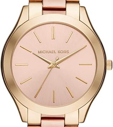 Жіночий годинник Michael Kors Slim Runway 42мм, кварцовий механізм, сталевий браслет (золотистий та світло-рожевий)