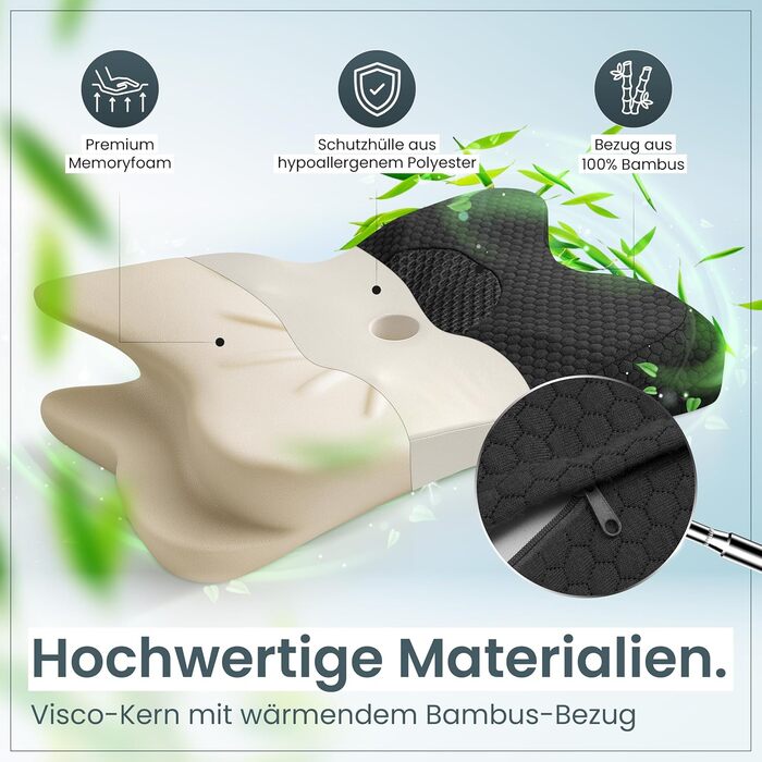 Ортопедична подушка для шиї при болях у шиї з високоякісної піни з пам'яті - Ергономічна подушка для шиї - Подушка для сну на боці, спині та животі - Праний чохол при 40°C (61 x 40 x12, Сірий)