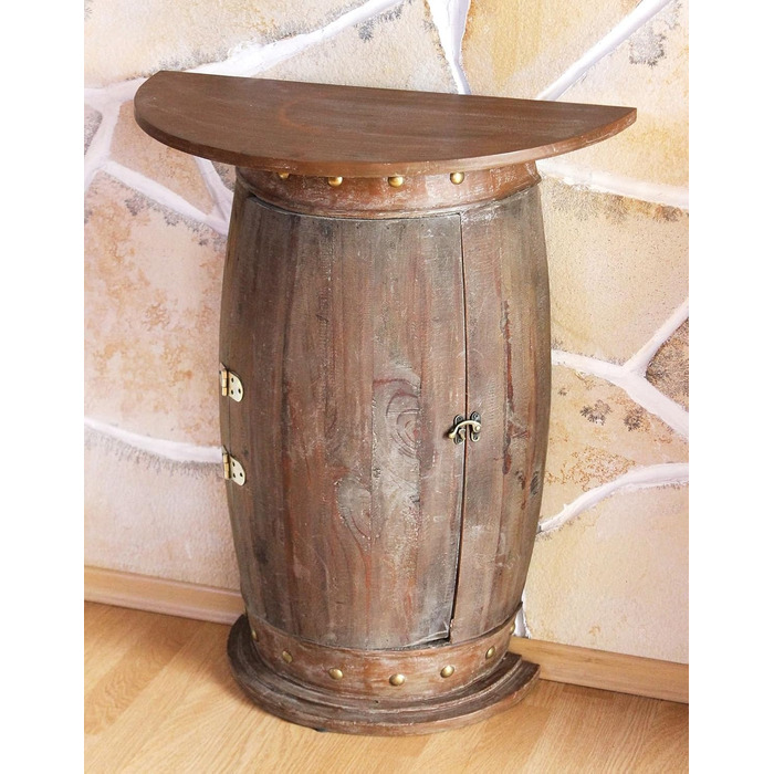 DanDiBo Half-Round Console Table with Wine Rack, Wine Barrel, 0373-R Brown, Wooden Barrel Cabinet, 73 cm Side Table, Console Table, Wall Console, Bar